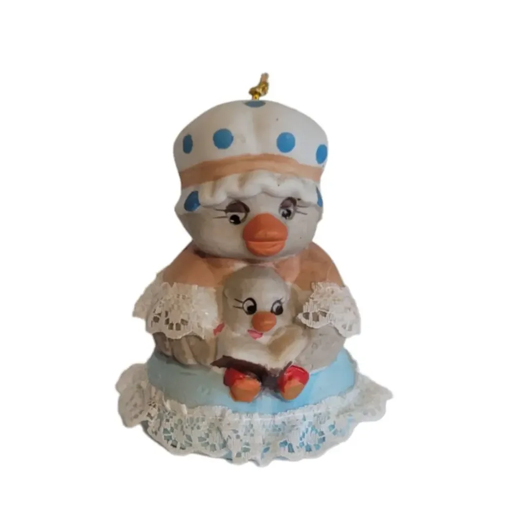 Vintage Jasco Porcelain Bisque Caring Critter Chimer Mother & Baby Duck Bell